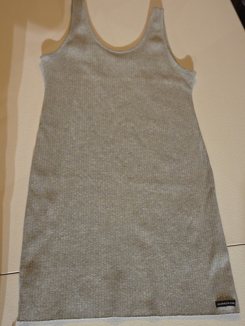Calvin Klein Light Heather Gray Ribbed Tank Mini Dress NWT